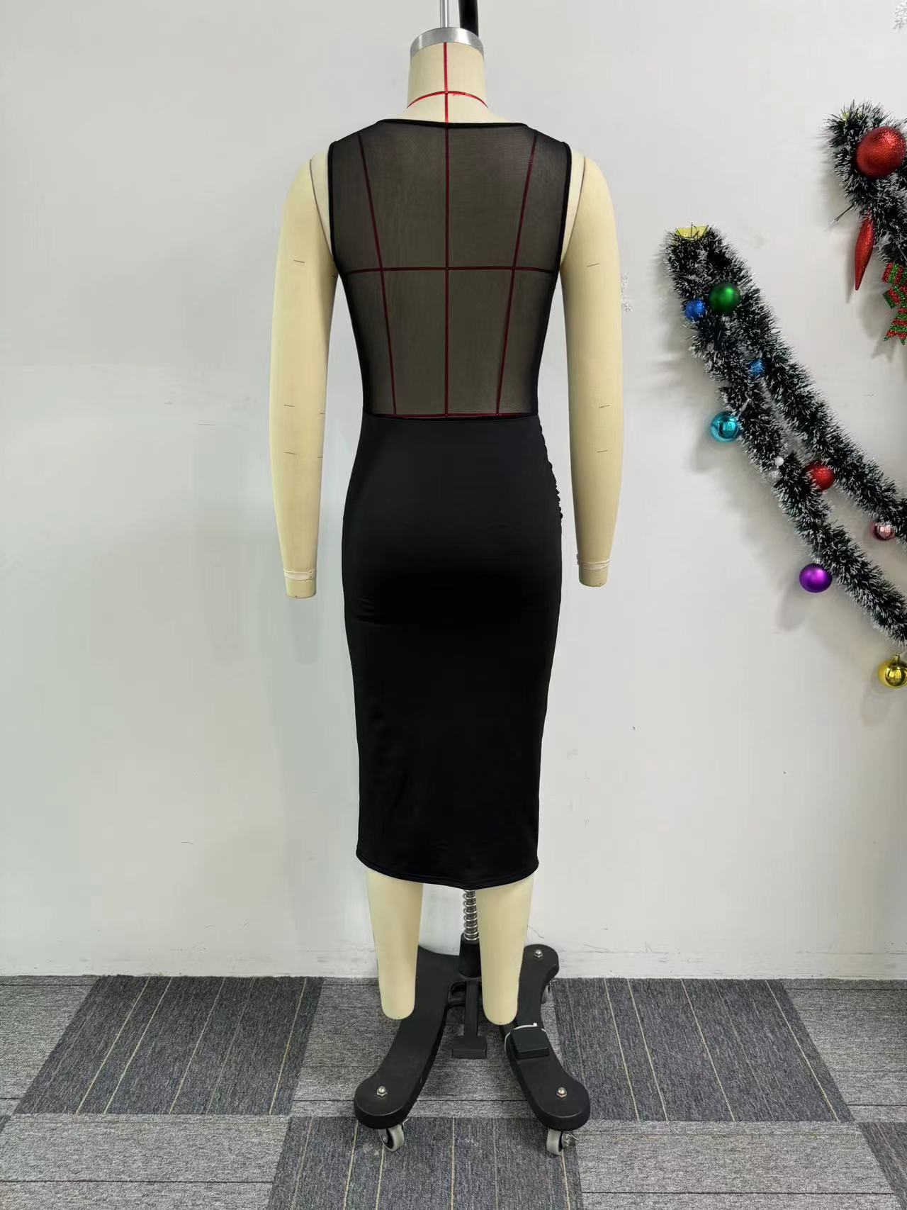 Women See-Through Patchwork Sleeveless Slit Dress 4