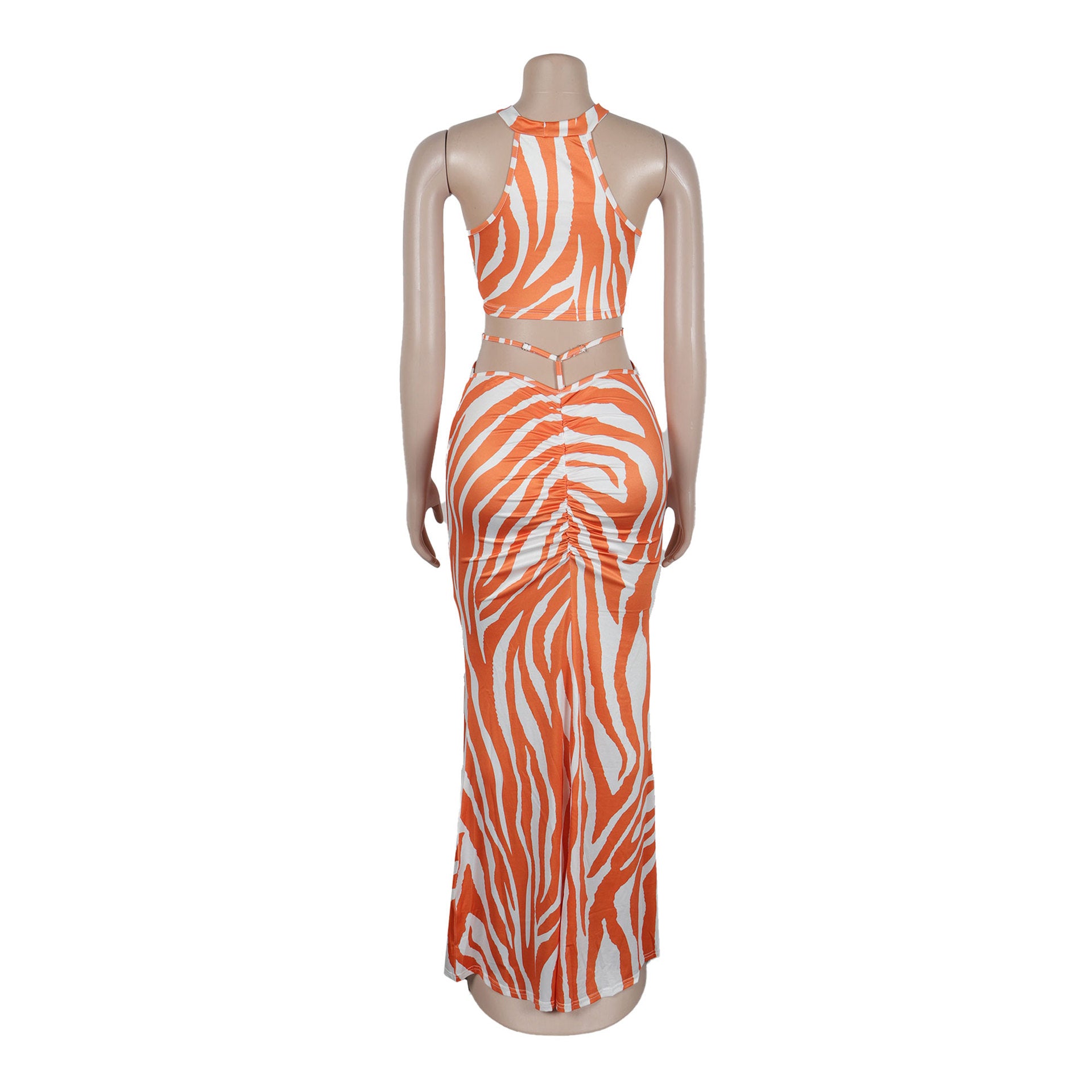 Women Striped Crop Top and Long Skirt Two Piece Set 9