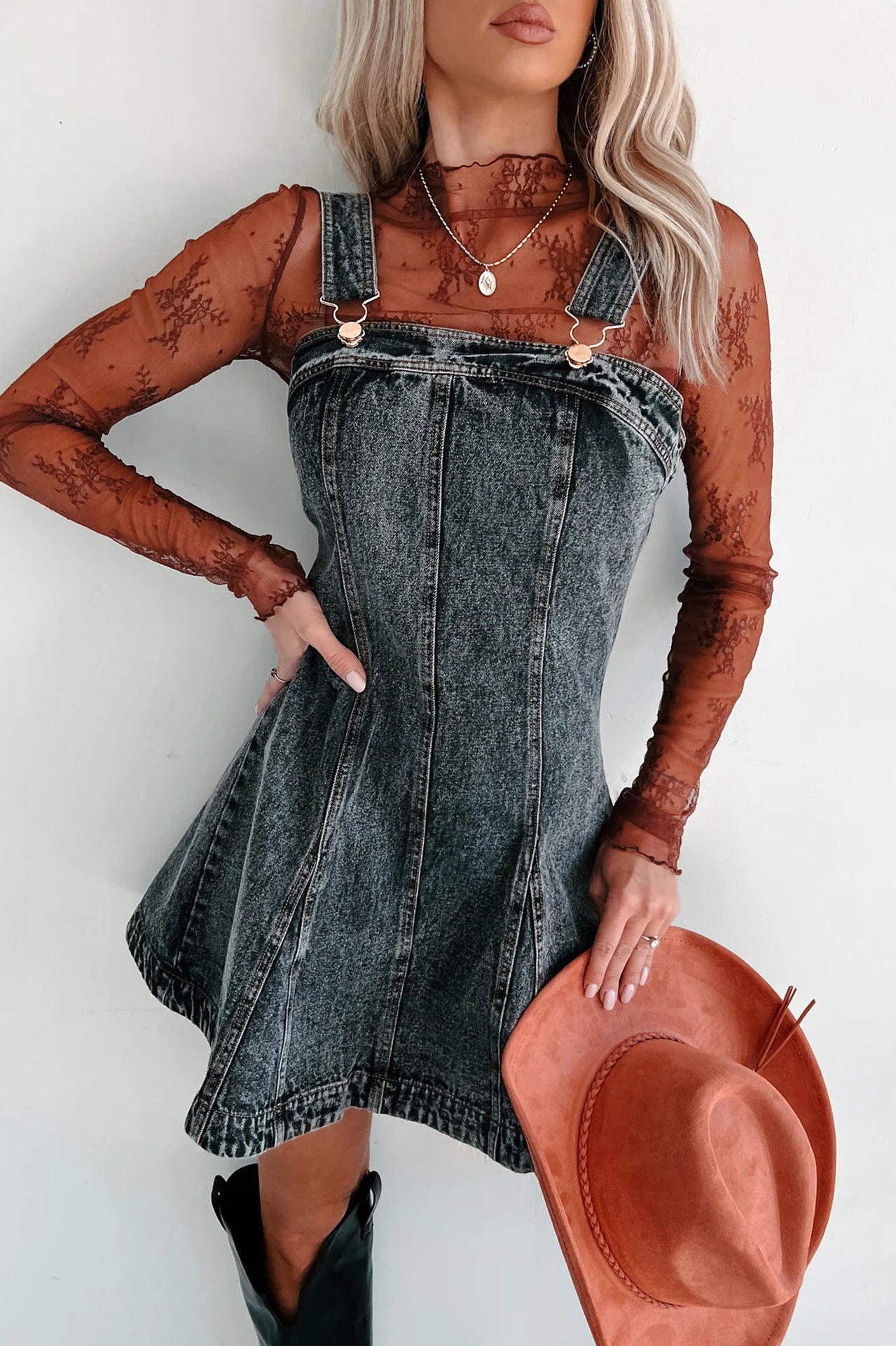 Street Trend Fashionable Casual Strap Denim Dress 3