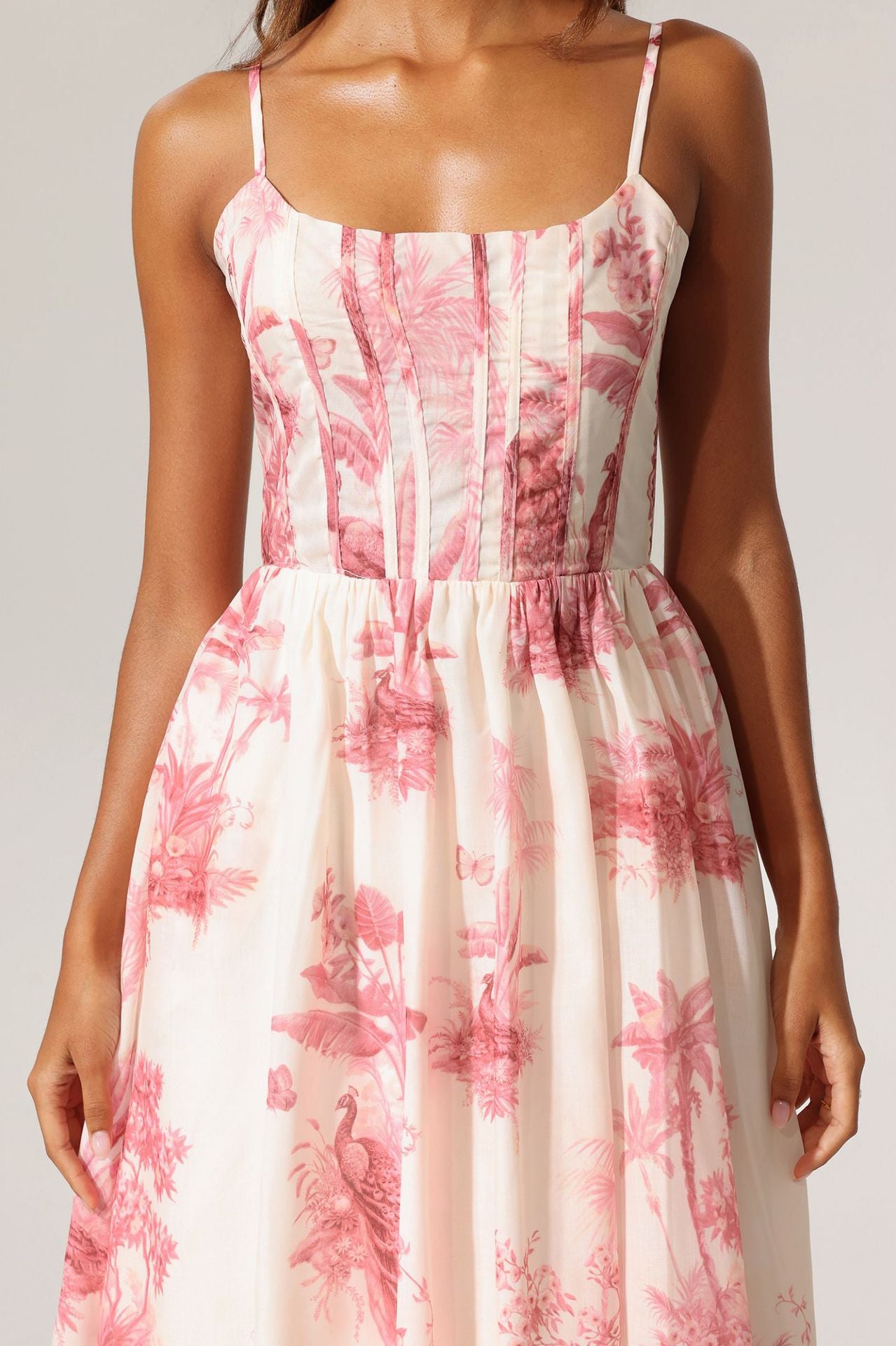 Women's Summer Printed Strap Elegant Slim Waist Long Dress 4