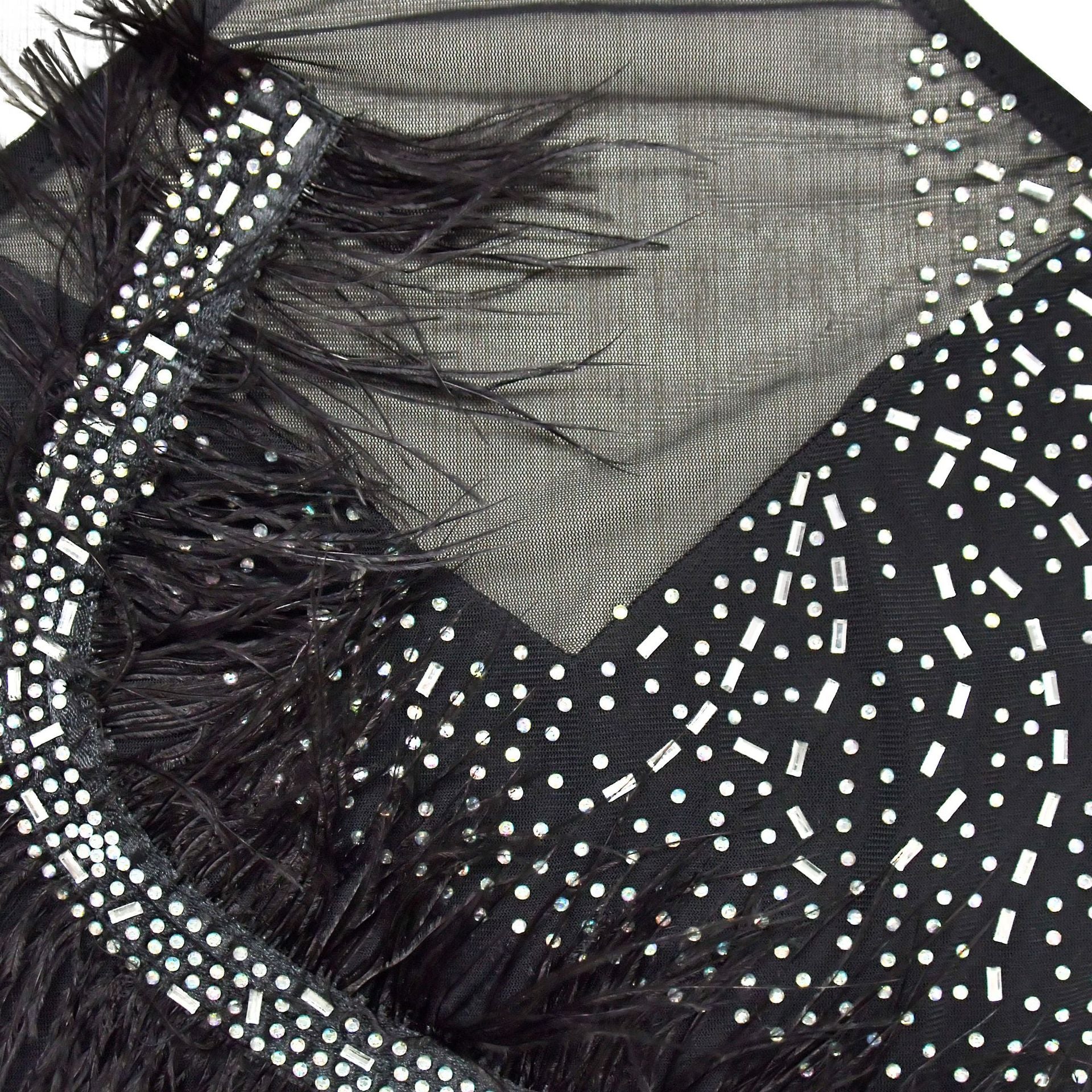 Fashion Women's Solid Color Mesh Beaded Feather Club Dress 21