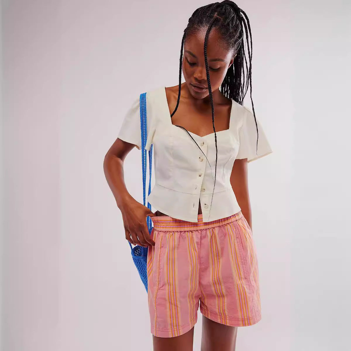 Women Striped Plaid Casual Shorts 9