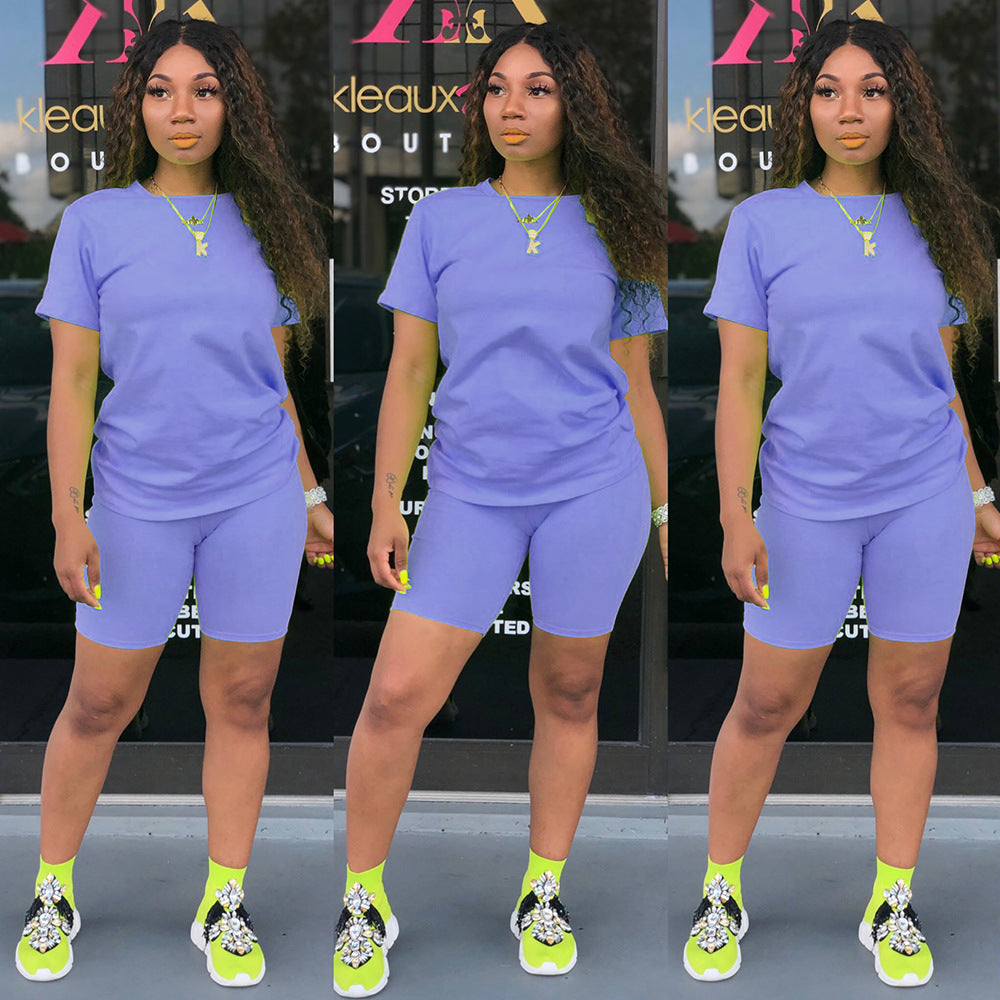 Solid color sports Casual two-piece Shorts Set 24