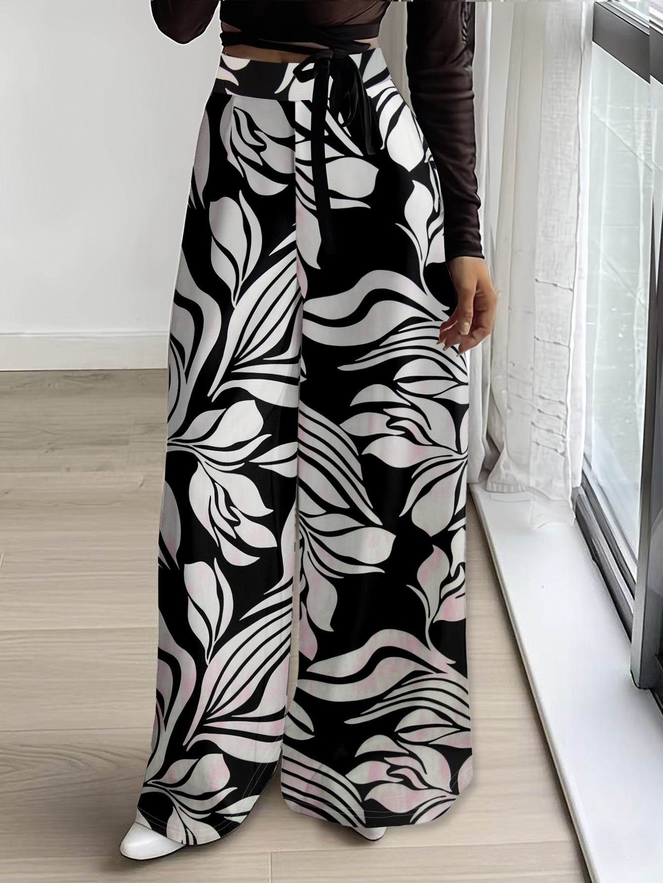 Women's Elegant High-Waist Printed Loose Trousers 6