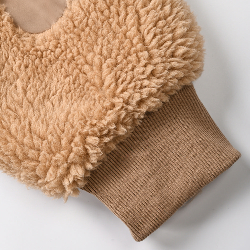 Fashionable Winter Lamb Wool Patchwork Multi-Pocket Short Zipper Jacket 6