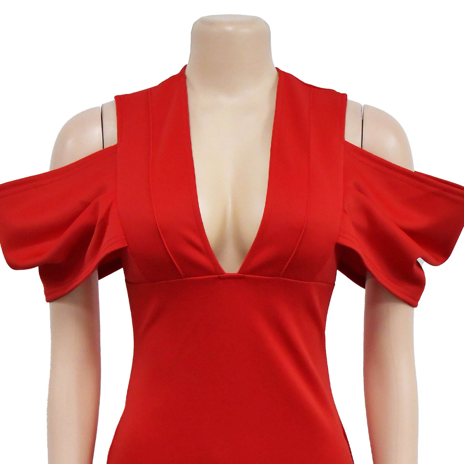 Women's Fashion Solid Color V-Neck Pleated Slit Maxi Dress 20