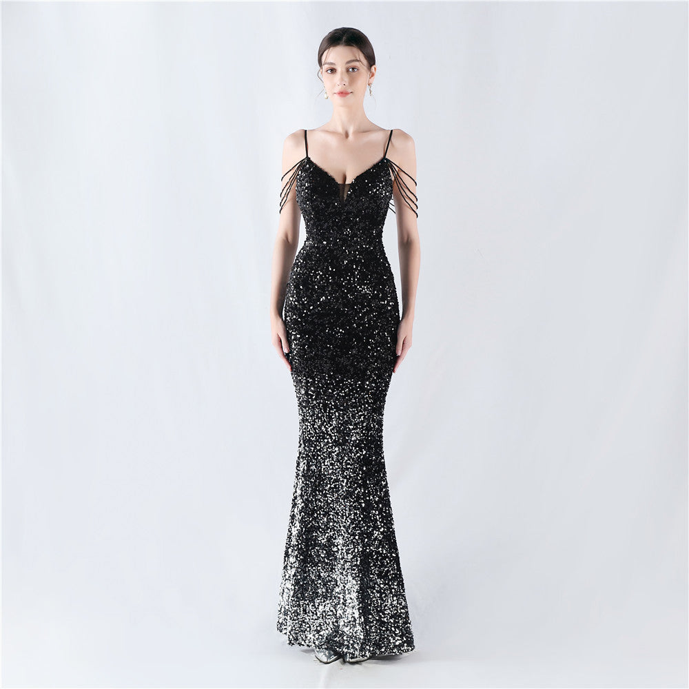 Gradient Sequins Sexy Strap Evening Dress 14