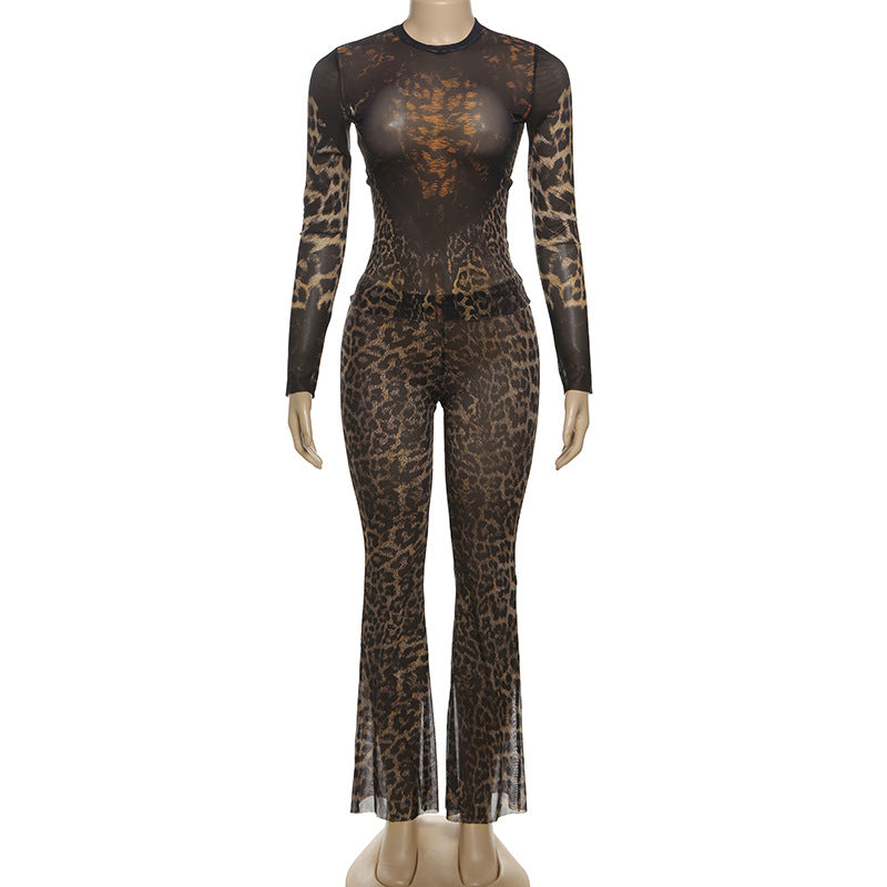 Autumn Fashion Sexy Trend Leopard Print High Waist Two Piece Pants Set 9