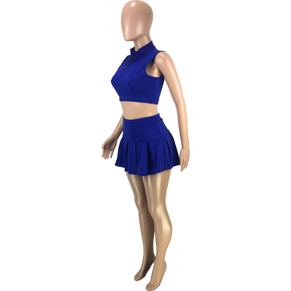 Solid Vest Pleated Skirt Sexy Casual Set 27