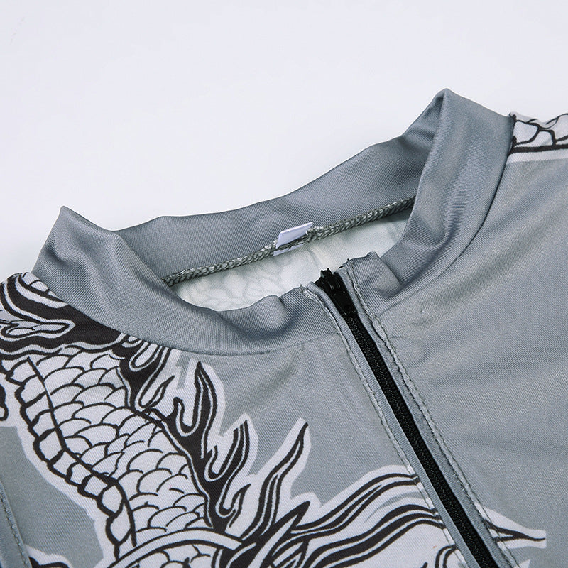 Women's Style Dragon Print Fashion Zip Sleeveless Vest Trousers Casual Two Piece Pants Set 14