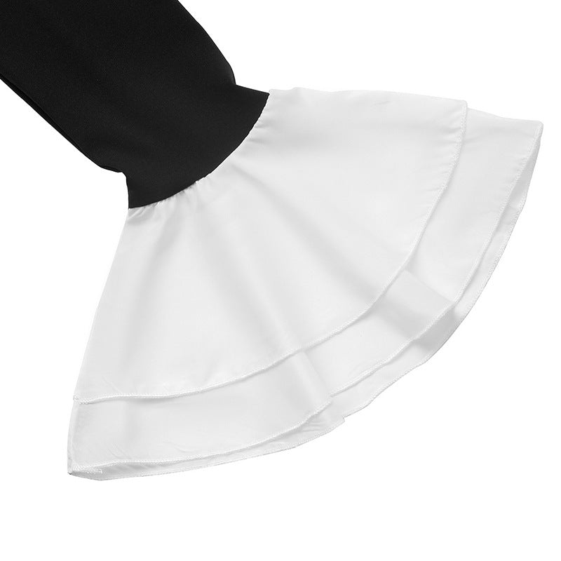 Chic Ruffle Contrast Patchwork Long-Sleeve Autumn Dress 10