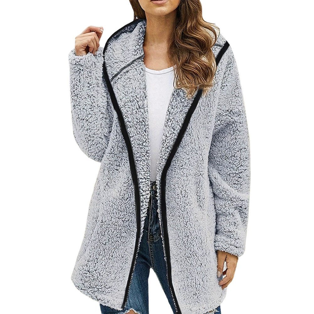 Solid Color Zipper Hoodies Autumn And Winter Fleece Casual Jacket For Women 5