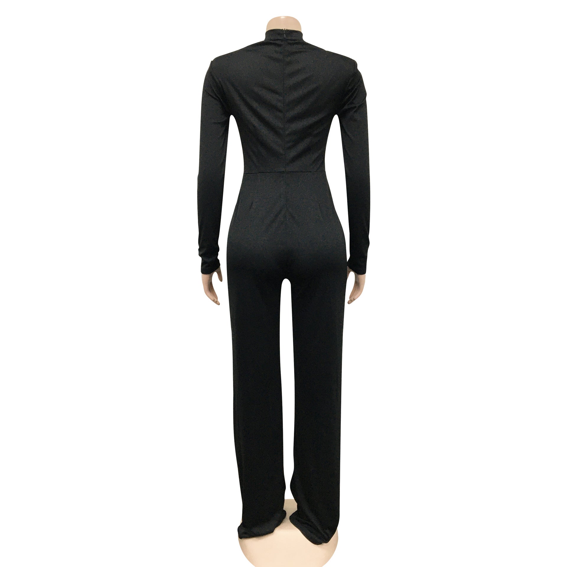 Women Fashion Solid Color Long Sleeve Wide Leg Pants Jumpsuit 13