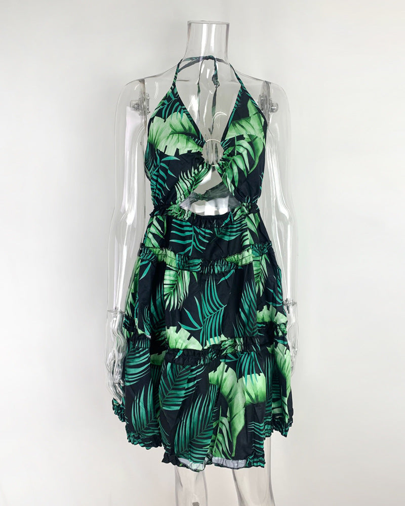 Women's Summer Sexy Cutout Halter Neck V-Neck Cake Dress 26