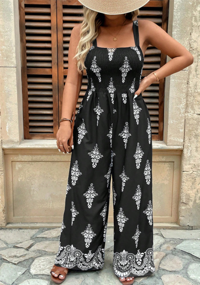 Women summer elegant bohemian sleeveless print jumpsuit