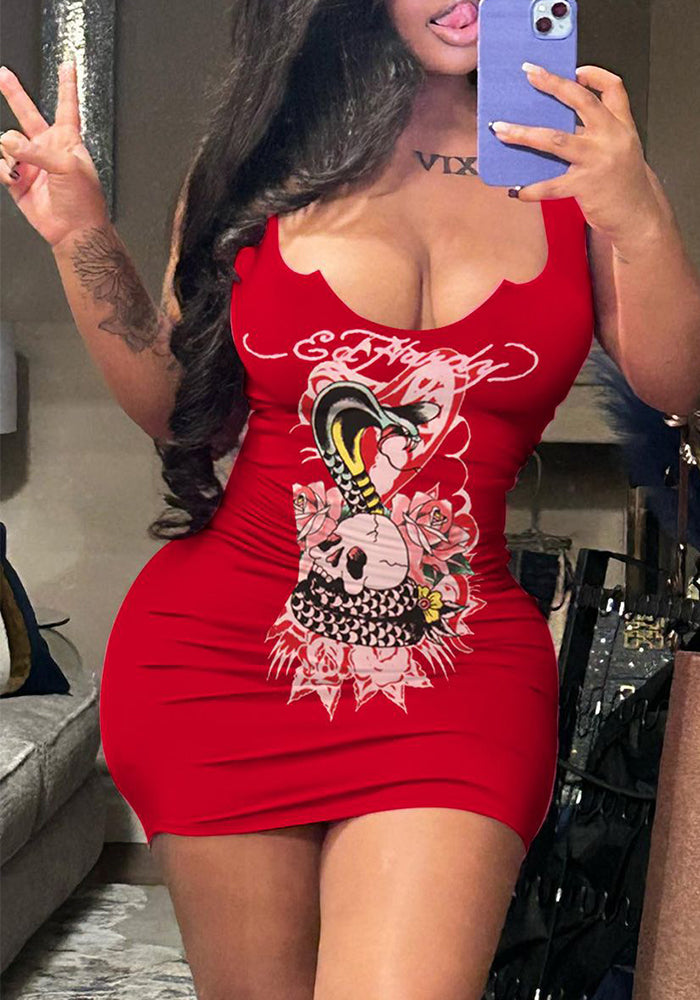 Summer Fashion Pattern Printed Strap Casual Short Dress