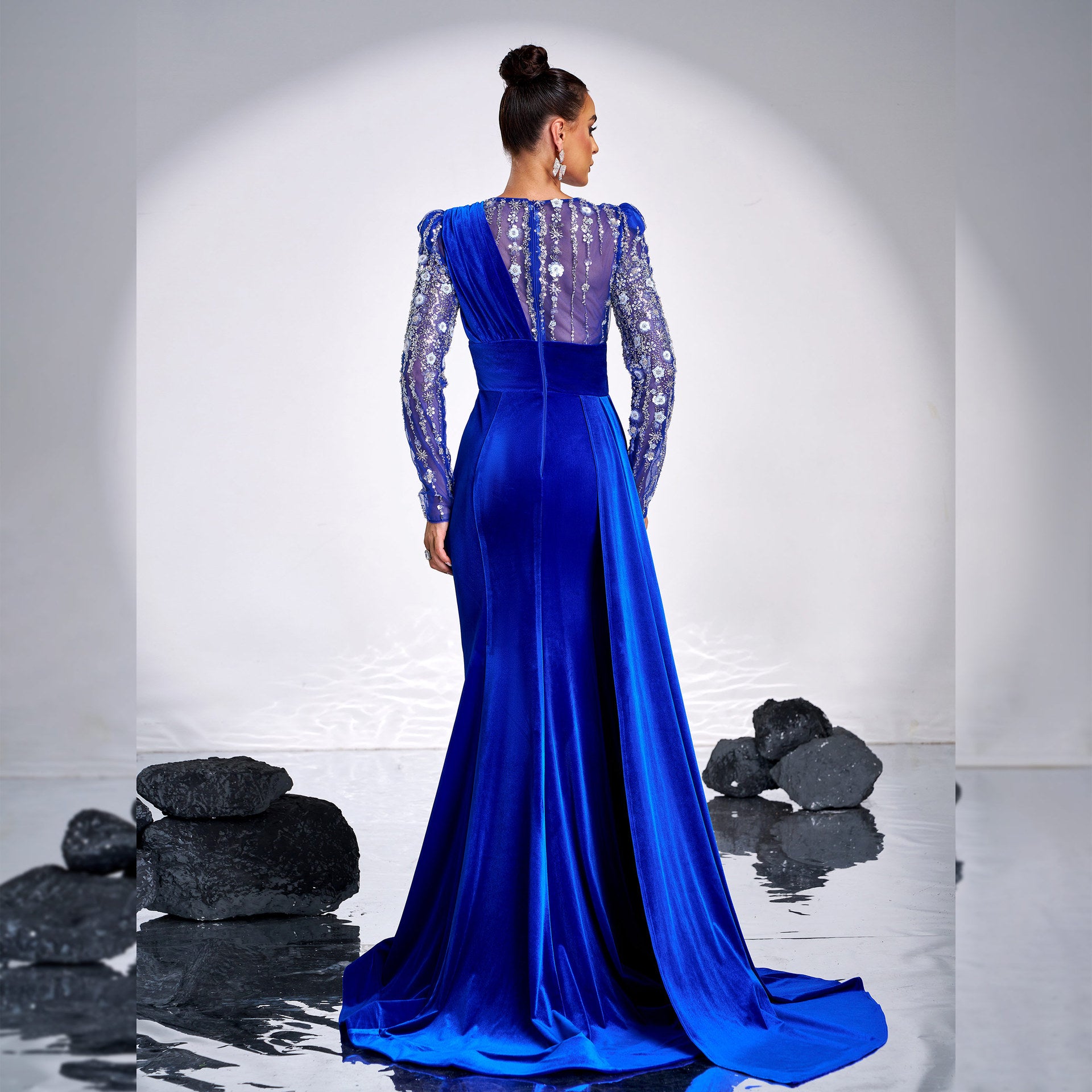 Women long-sleeved Round Neck sequin Formal Party Maxi evening dress 4