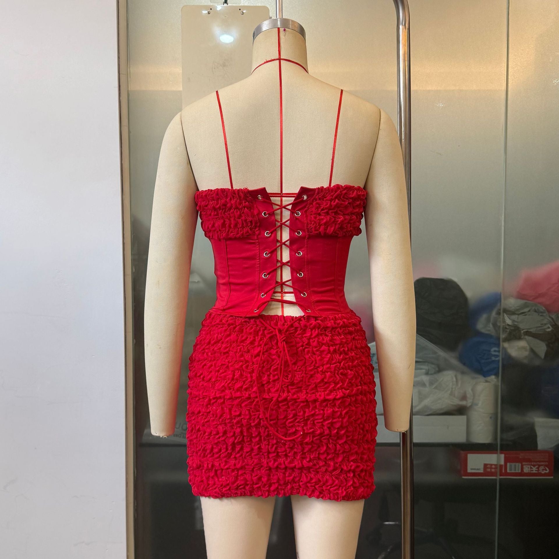 Women Summer Strapless Crop Top and Mini Skirt Two-Piece Set 13