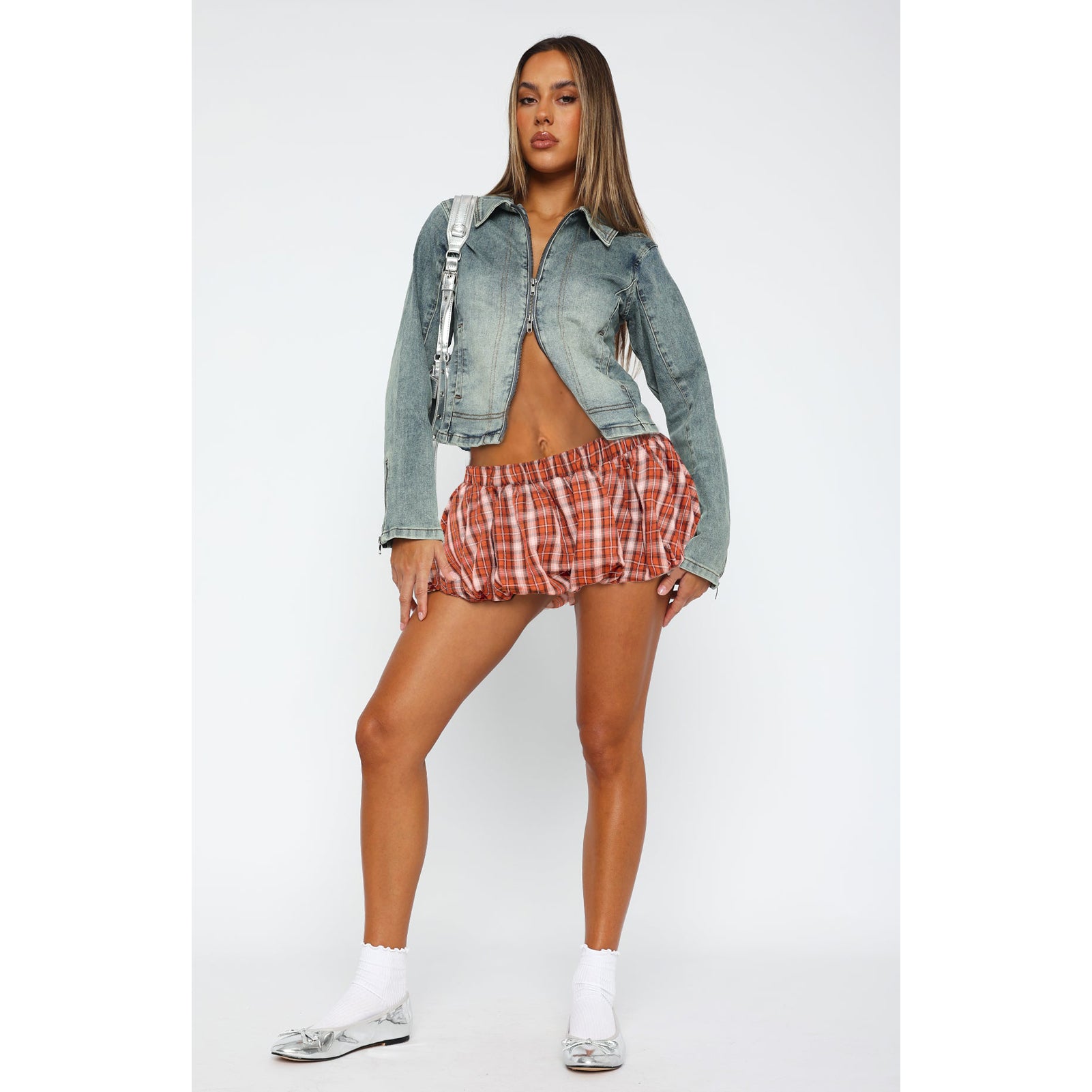 Women plaid mini pants skirt 42