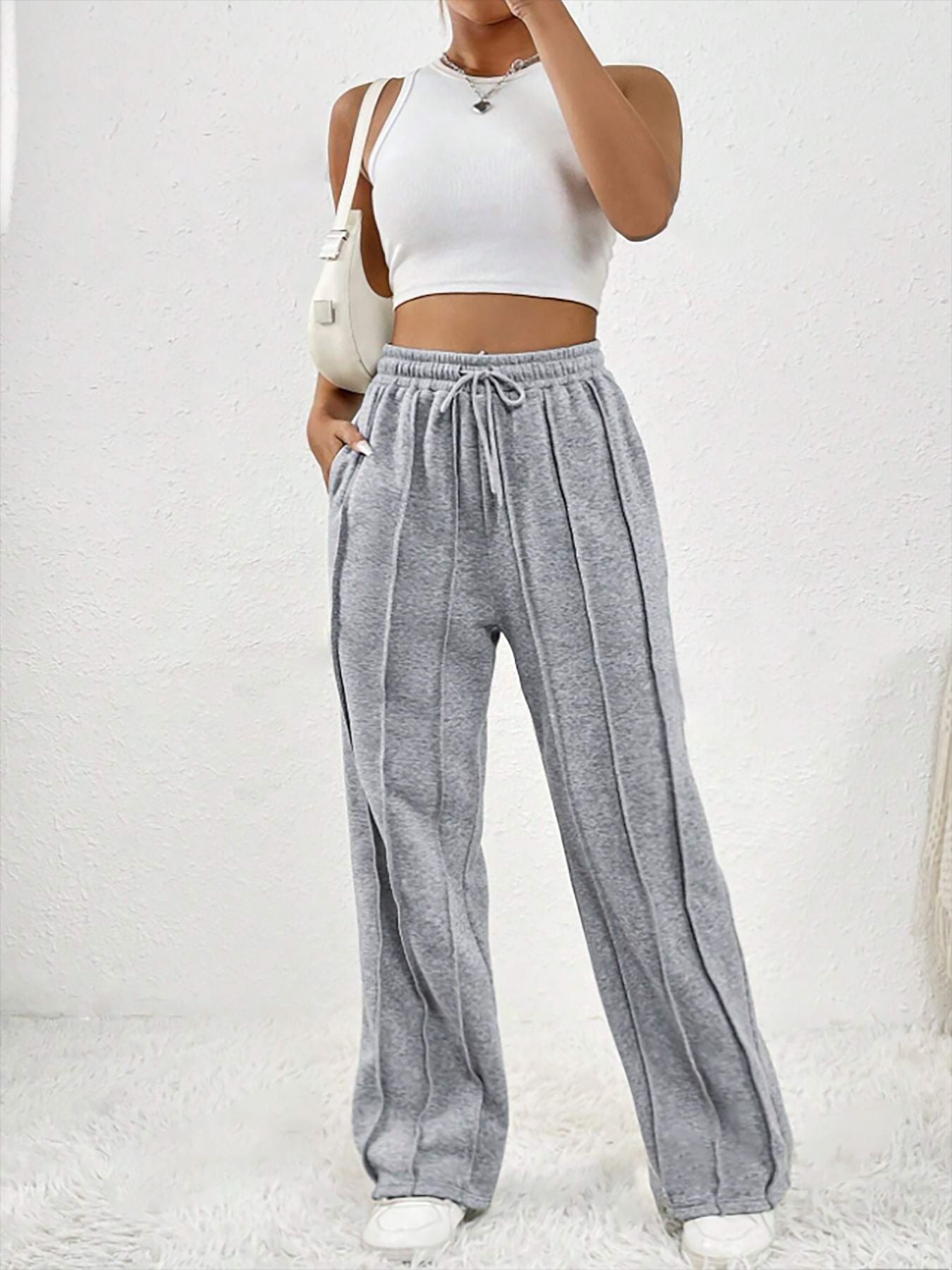 Women Casual Drawstring Vertical Striped Sweatpants 14