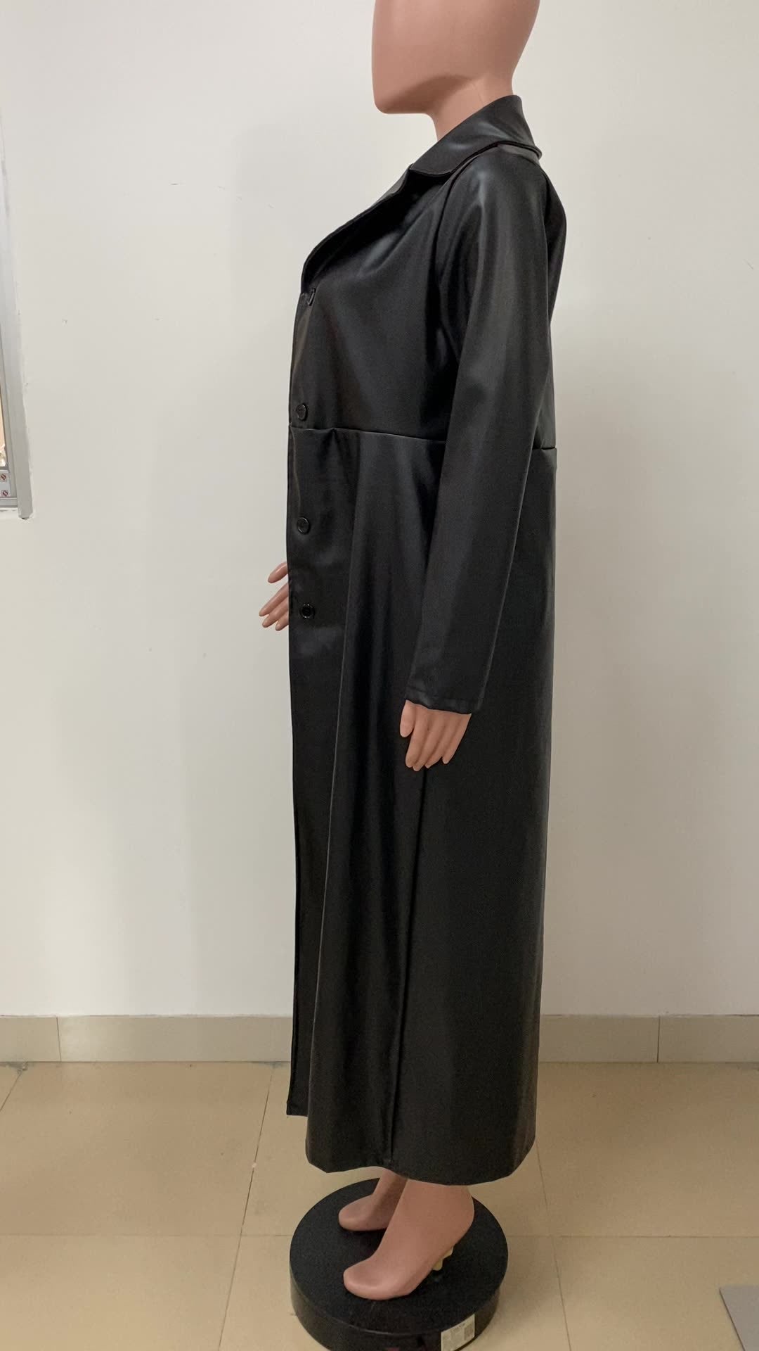 Women Fall/Winter Turndown Collar Button Pu-Leather Jacket 6