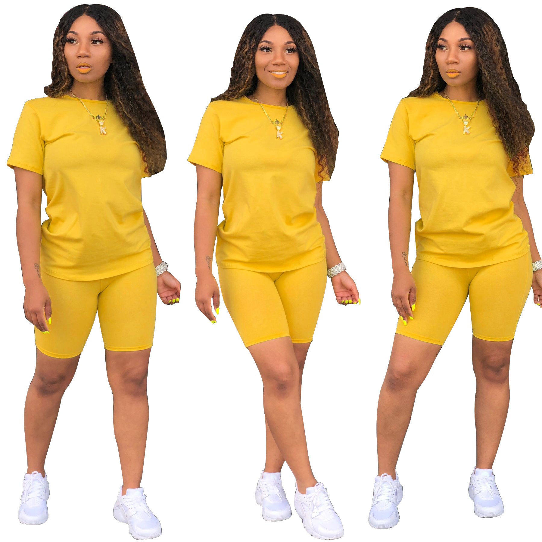 Solid color sports Casual two-piece Shorts Set 31