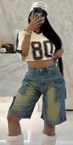 Women's Summer Casual Loose Pocket Denim Shorts 3