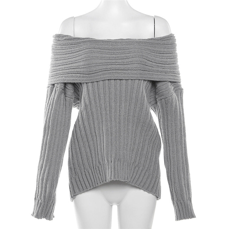 Women Off Shoulder Long Sleeve Loose Solid Knitting Sweater 23
