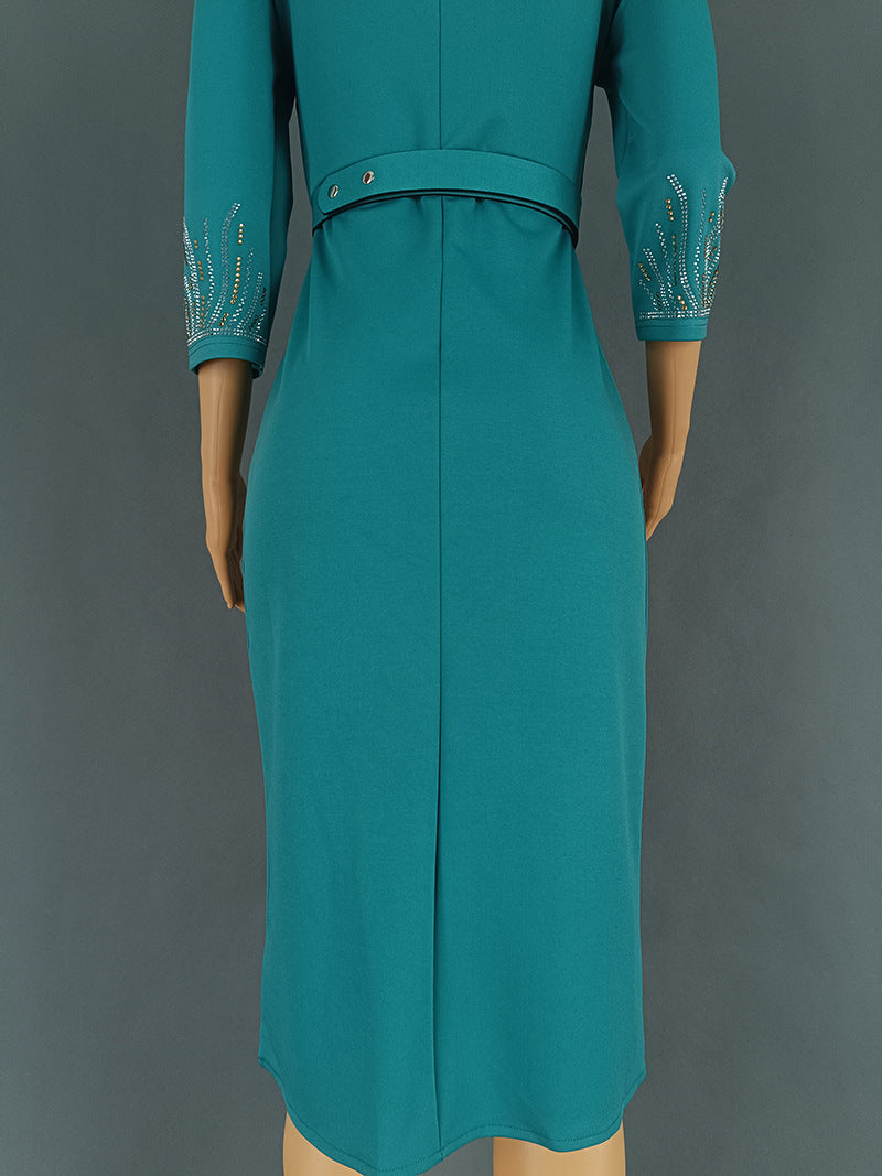 African Women Half-Sleeve Beaded Beaded Party Dress 11