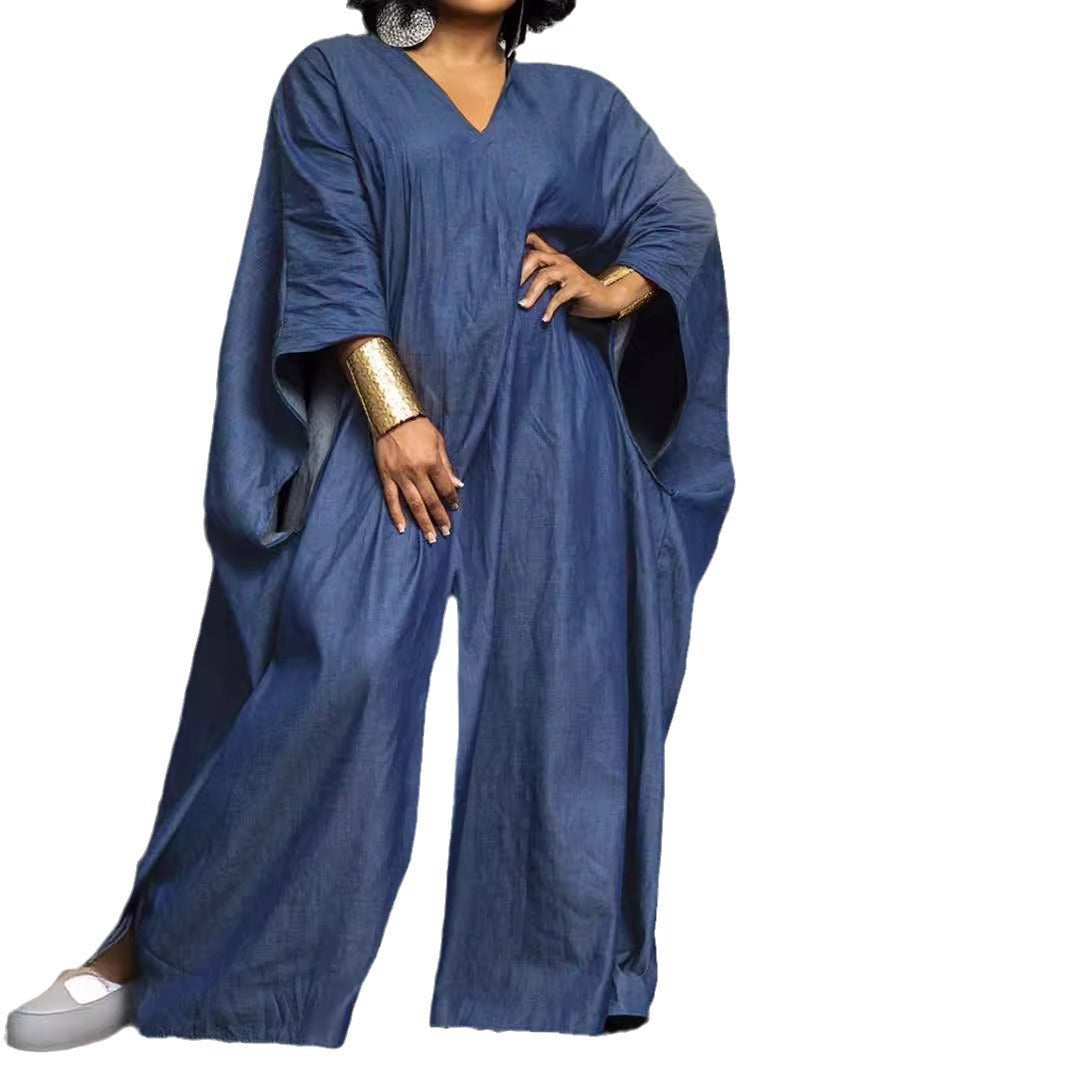 Plus Size V-Neck Loose Denim Jumpsuit 5