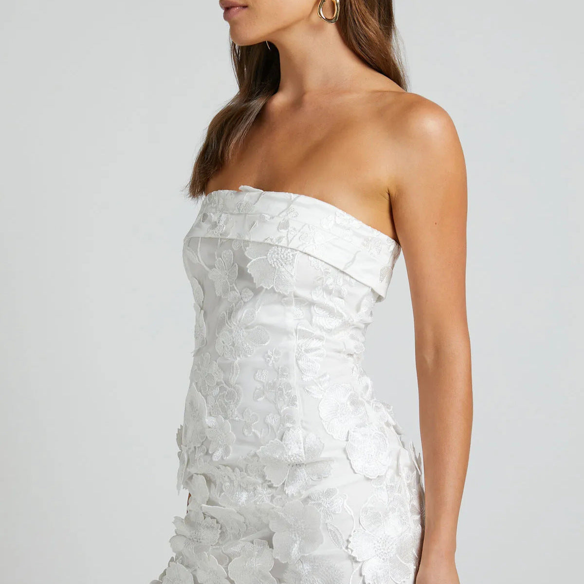 Sexy Floral Embroidery Strapless Slim Bodycon Dress