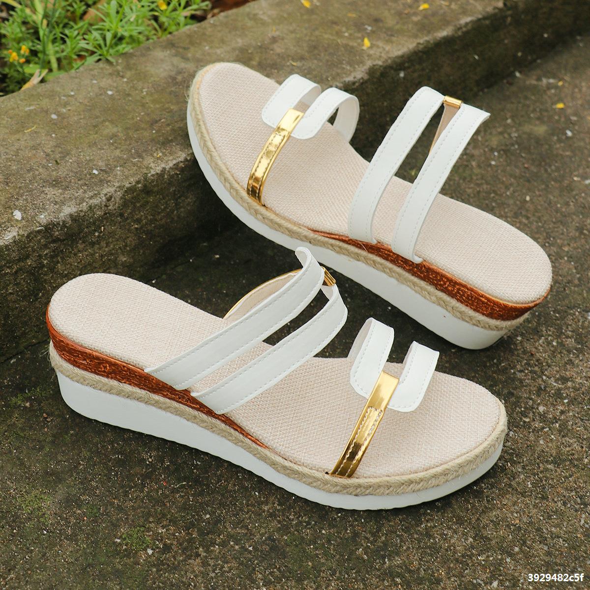 Summer Wedge Sandals Women's Fashion Buckled Thick Soled Plus Size Roman Sandals 7