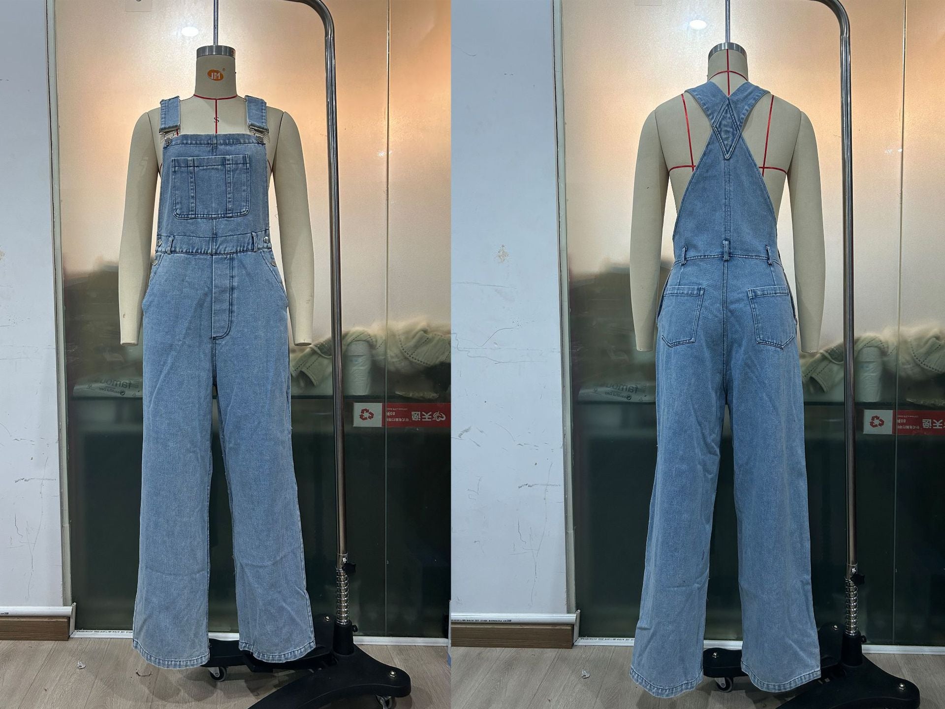 Women Retro Sleeveless Denim Overalls Loose Straight Denim Jumpsuit 13
