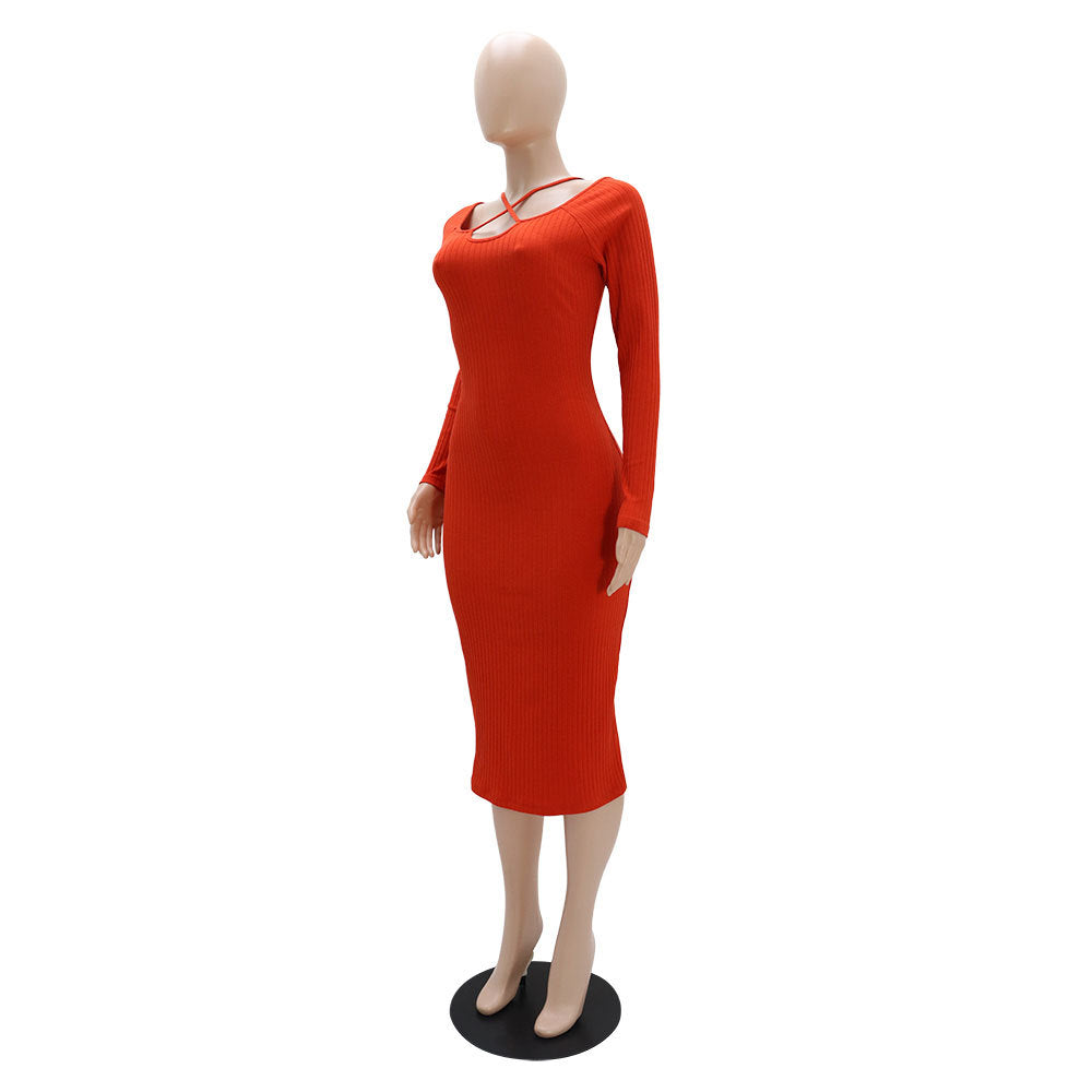 Autumn And Winter Long-Sleeved Chic Slim Sexy Halter Neck Knitting Bodycon Women's Dress 14