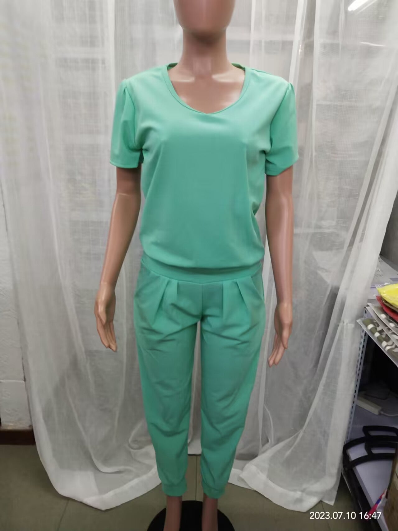 Women's Fashion Casual V-Neck Printed Short-Sleeved Trousers Set Two-Piece Set 11