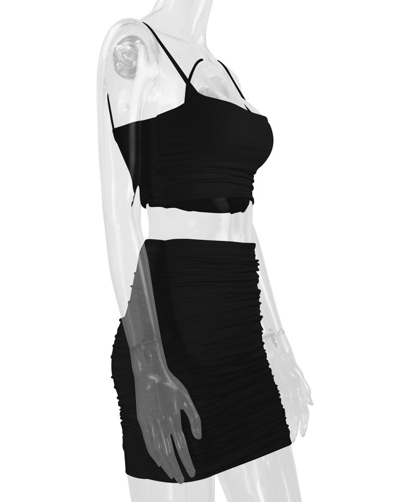 Sexy Camisole Ruched Bodycon Skirt Two-Piece Set For Women 38