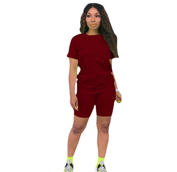 Solid color sports Casual two-piece Shorts Set 15