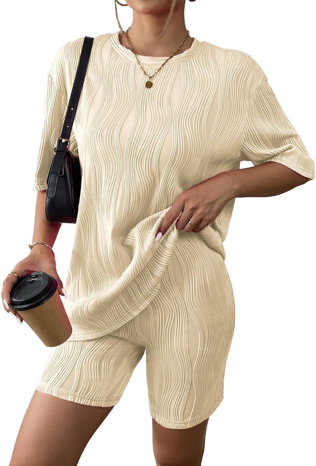 Spring Summer Casual Short Sleeve Pajamas Fashion Two Piece Shorts Set 4