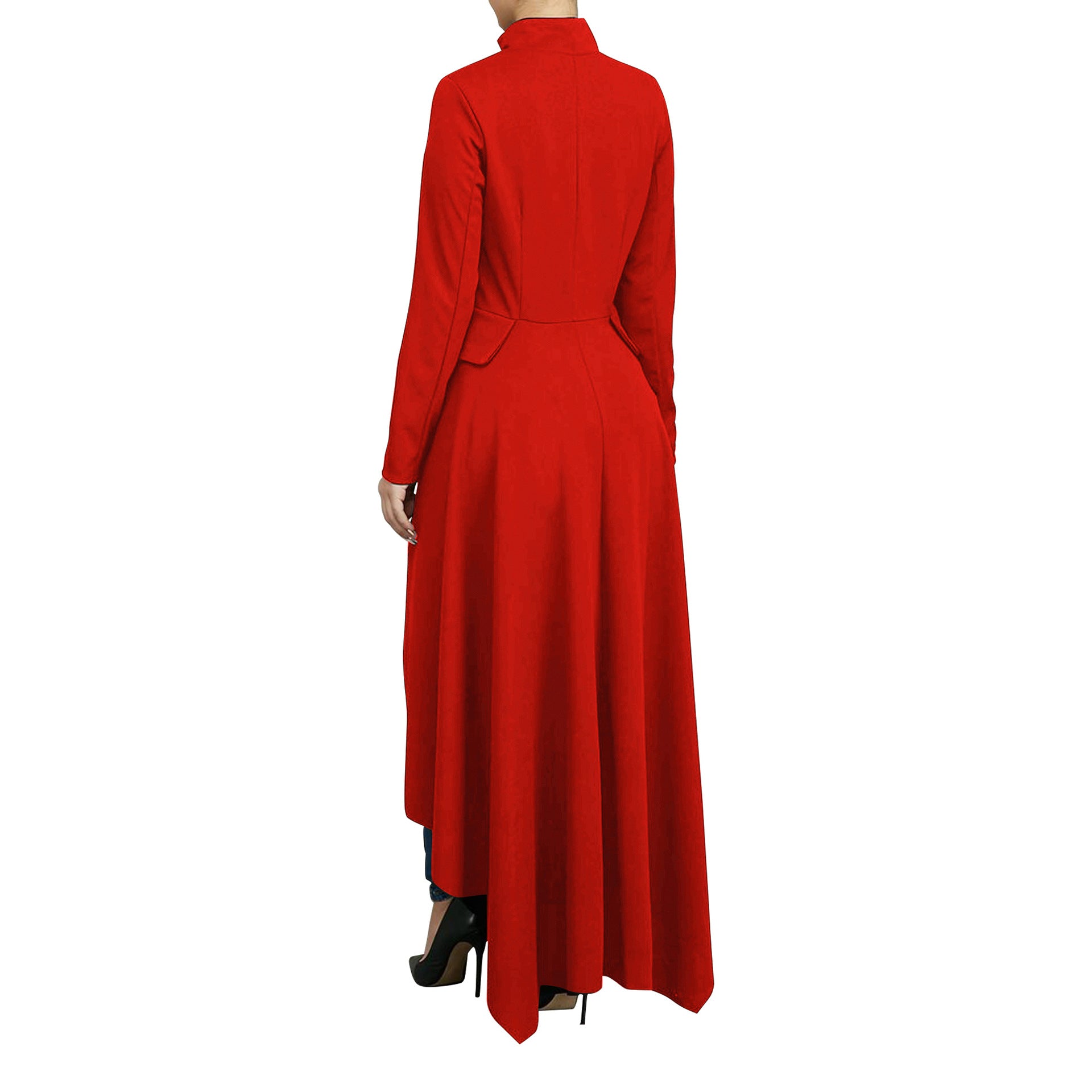 Spring Long-Sleeved High-Neck Slim Zipper Irregular Long Dress 57