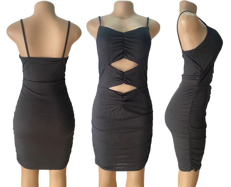 Women Summer Sexy Hollow Crop Pleated Strap Dress 17