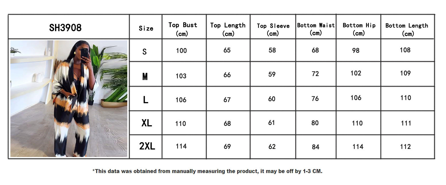 Spring And Autumn Women's Printed Long Sleeve Cardigan Trousers Two-Piece Set 7