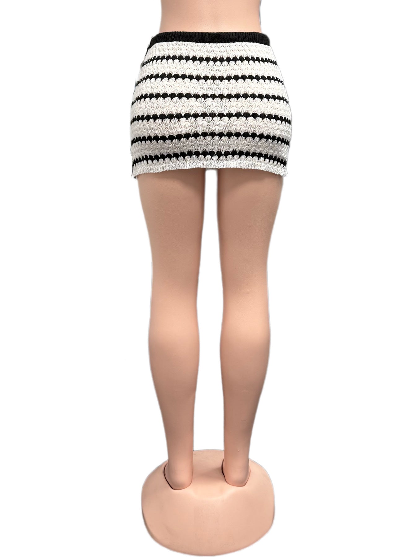 Low Rise Black White Color Block Stripe Knit Slim Short Skirt 9