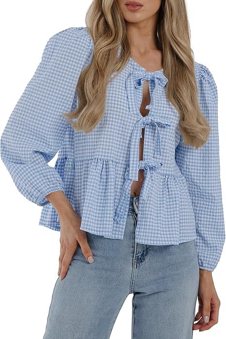 Women Fall Casual Lace-Up Top Lace-Up Shirt 9