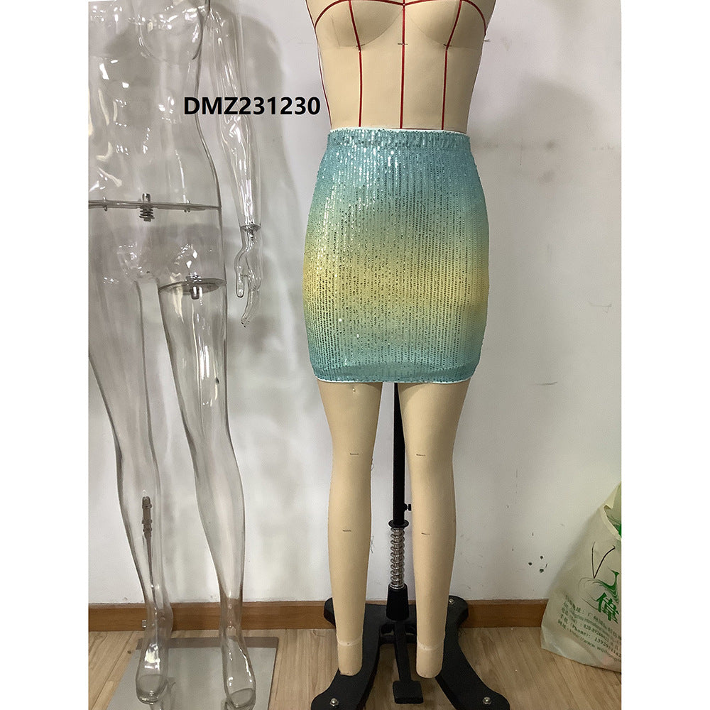 Summer Sexy Gradient Color Sequin Short Skirt 7