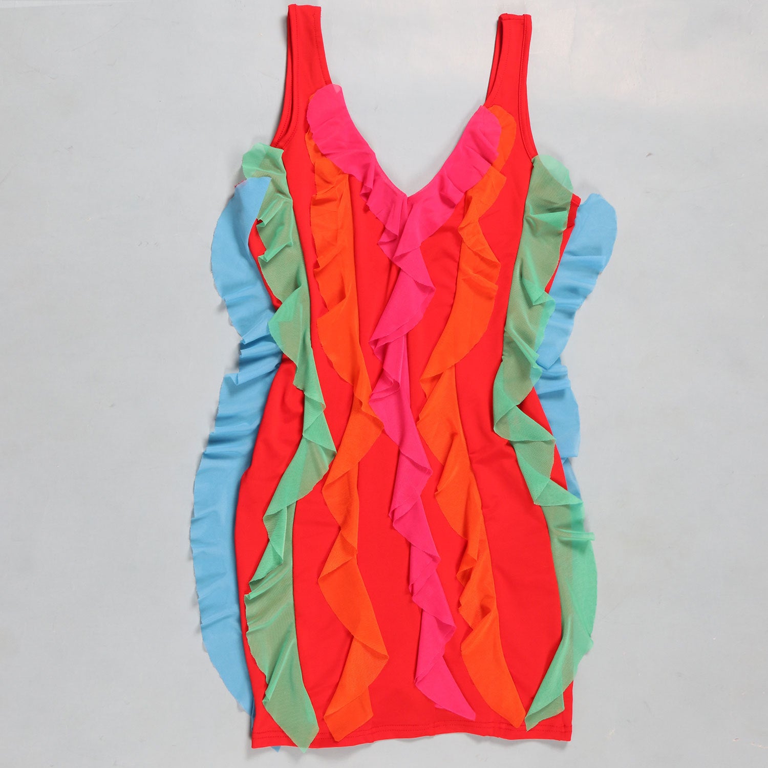 Women Contrasting Ruffles Line Irregular Mini Dress 51