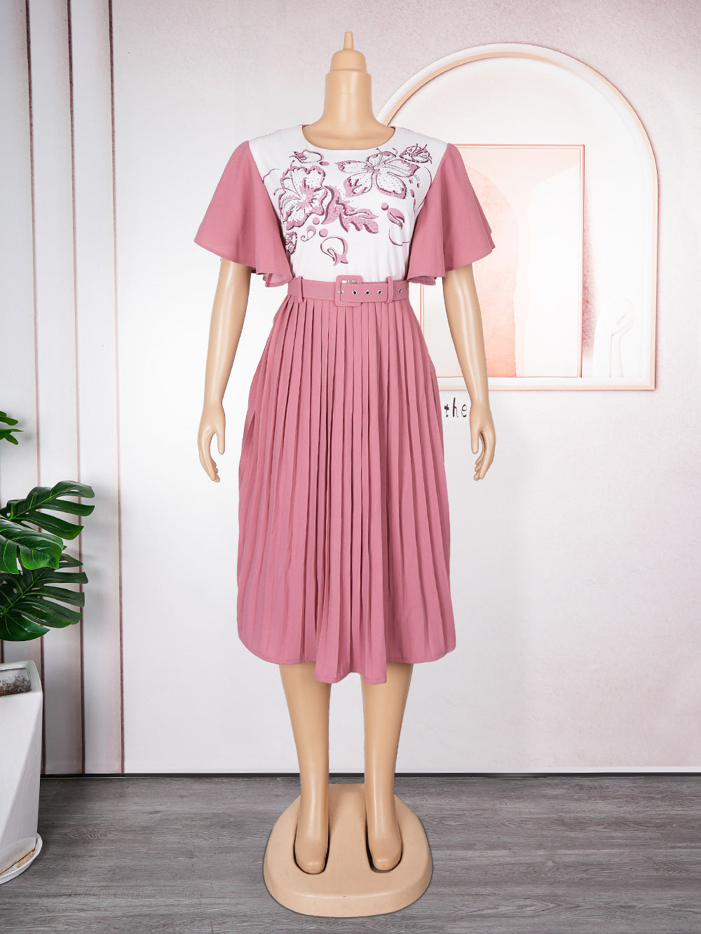 African Women's Printed Mother Of The Bride Dress Plus Size Pleated Dress With Belt 22