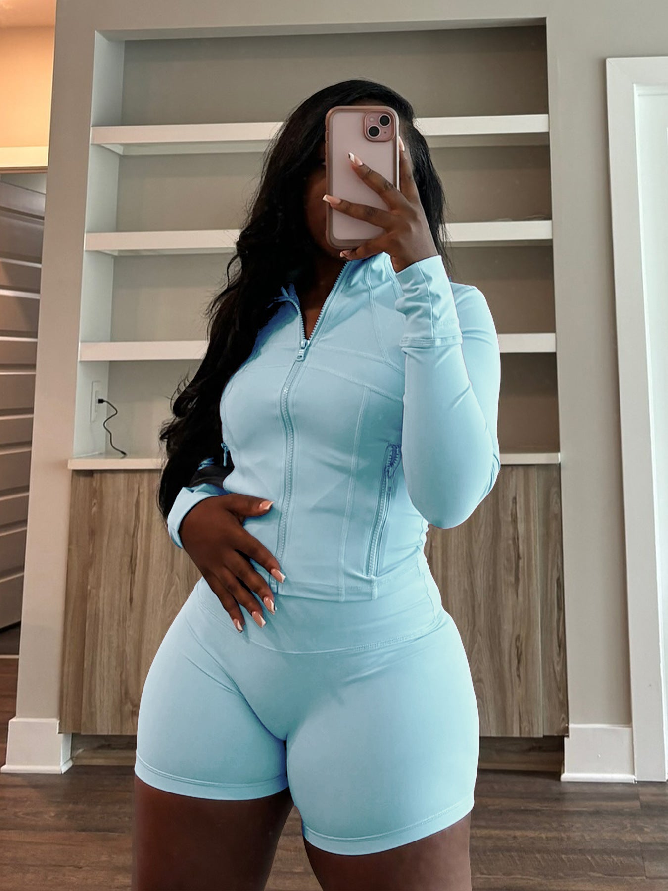 Spring Sports Casual Tight Fitting Long Sleeve Two-Piece Shorts Set 8