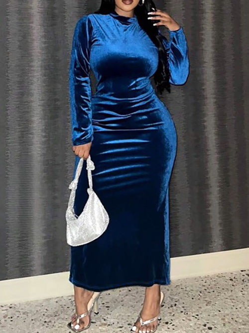 Women's elegant Trendy fashionable slit long sleeves Plus Size dress