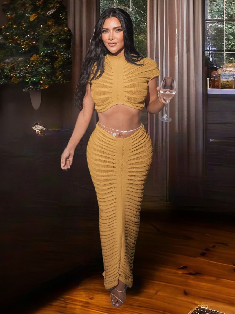 Women's Sexy Knitting See-Through Nightclub Low Waist Bodycon Two Piece Skirt Set 6