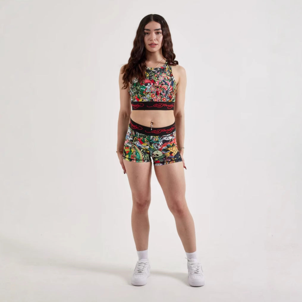 Women Printed Yoga Tank Shorts Two Piece Set 4